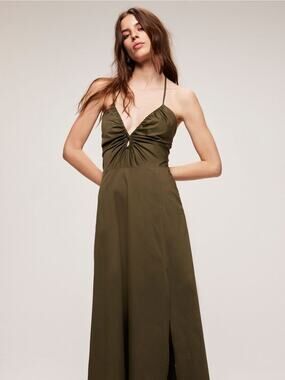 Mint Velvet Green Cotton Halter Maxi Dress, Romantic, Cutout, Size Small